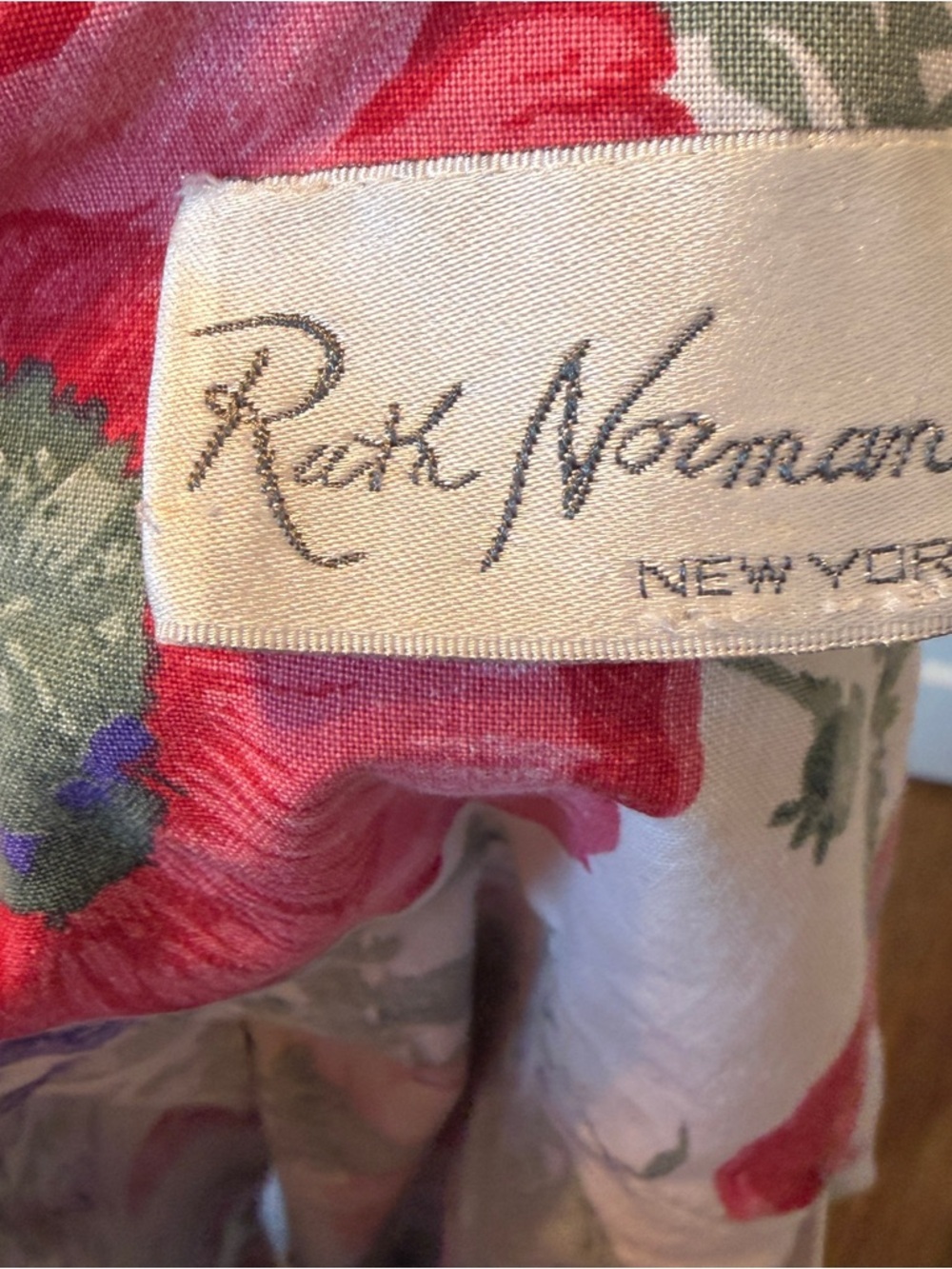 Ruth Norman Floral Cotton Nightgown, House Dress in White w Red & Purple Blooms - Picture 2 of 4